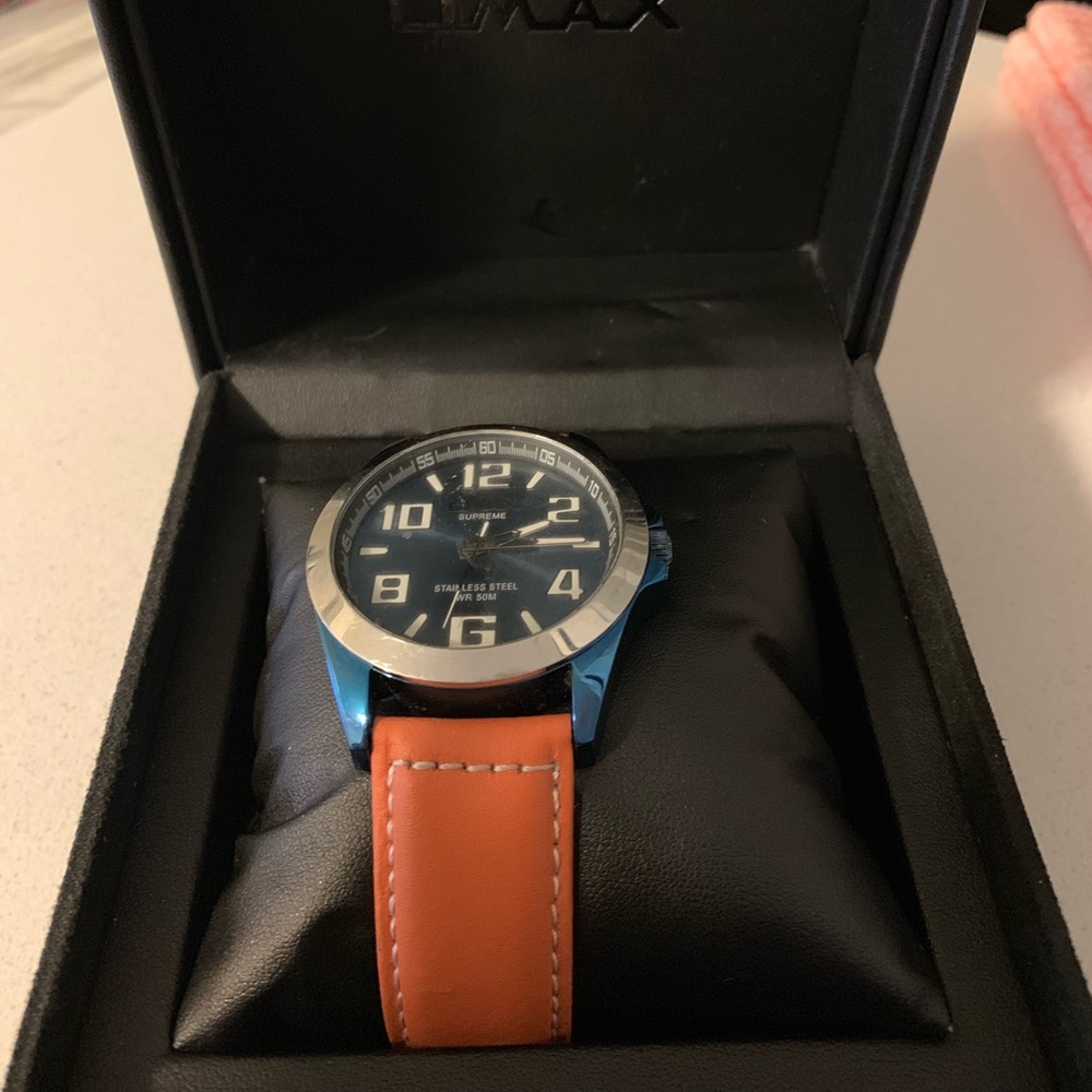Men’s OMAX watch with Orange leather band